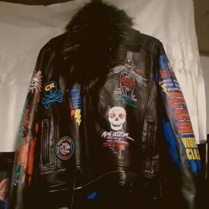 COPPER RIVET CLASSIC LEATHER MOTORCYCLE GRAFITTI - FUR JACKET